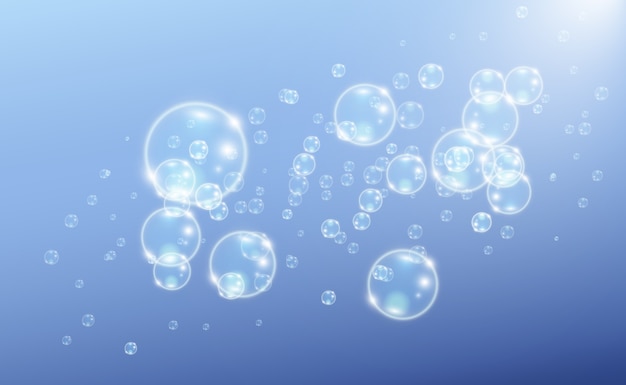 White beautiful bubbles on a transparent background vector illustration. Soap bubbles.