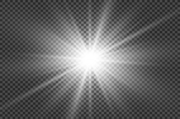 White beautiful light explodes with a transparent explosion. Vector, bright illustration for perfect effect with sparkles. Bright Star. Transparent shine of the gloss gradient, bright flash