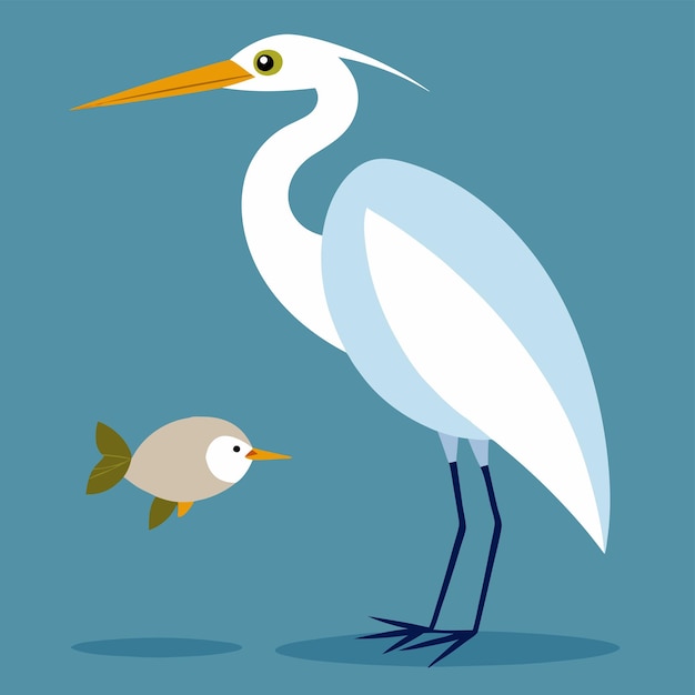 Vector a white bird with a fish in its beak and a small fish in the middle