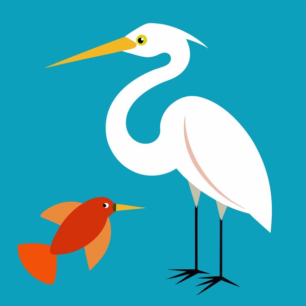 Vector a white bird with a yellow beak and a fish in the middle