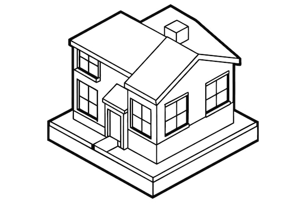 White and Black building and house coloring page