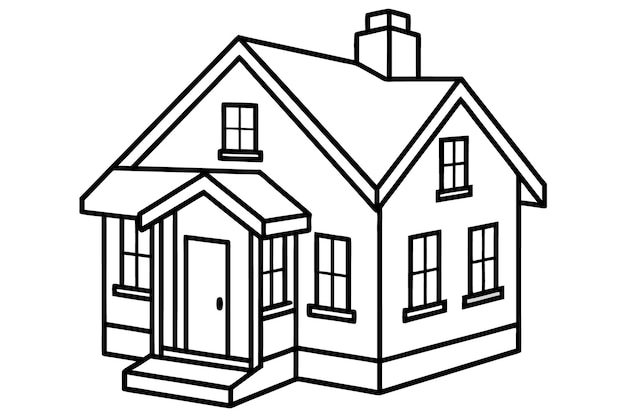 White and Black building and house coloring page