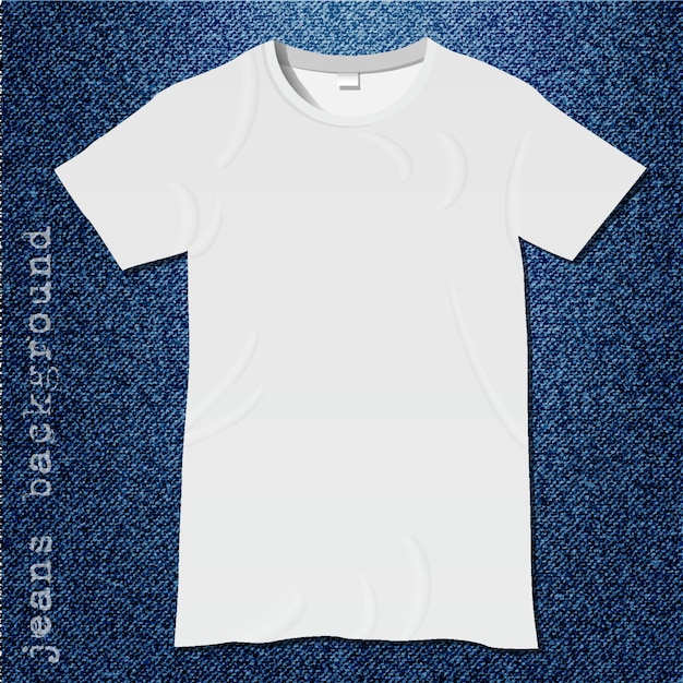 White blank t-shirt on blue denim