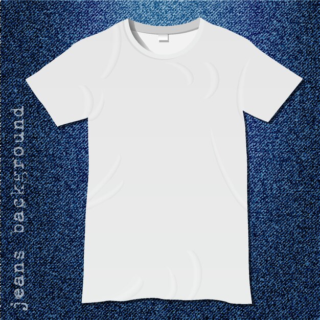 Vector white blank t-shirt on blue denim