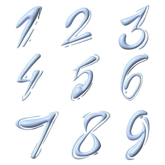 White blue carbon unique calligraphic numbers 3D illustration