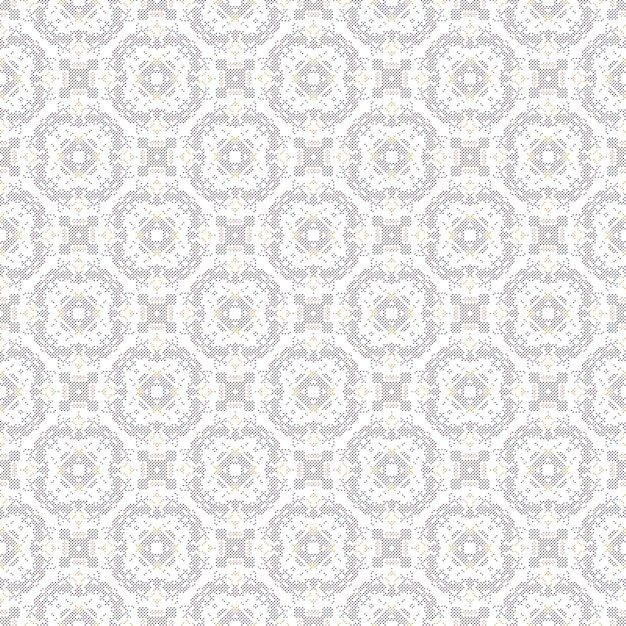 A white and blue floral pattern with a yellow center.