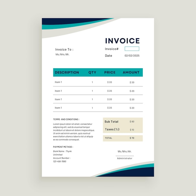 White and Blue Modern Professional Invoice