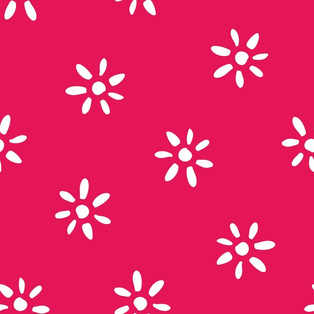 White boho floral seamless pattern with pink background.