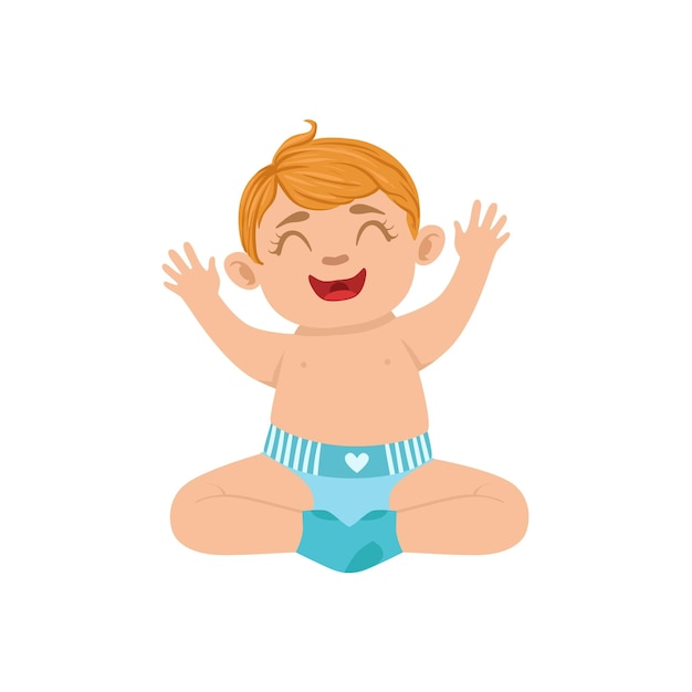 White Boy Infant Happy Sitting In Diaper Part Of Growing Stages With Kids In Different Age Vector Set