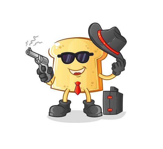 White bread mafia with gun character. cartoon mascot vector