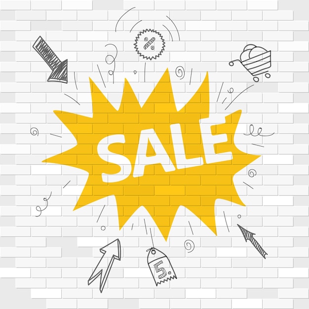 White brick wall and graffiti label Sale