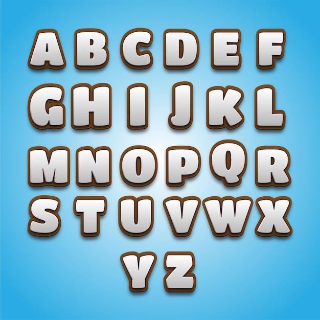 a white and brown alphabet letters on a blue gradient background