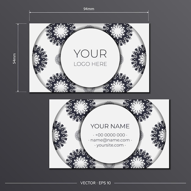 White business card design with Greek ornament. Vector business cards with place for your text and luxurious patterns.