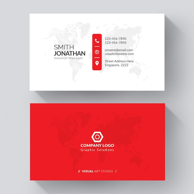 White business card with red details