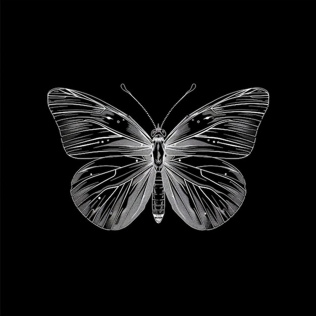 Vector a white butterfly outlined against a black background