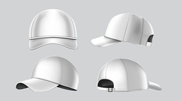 White caps from different sides on isolated white background