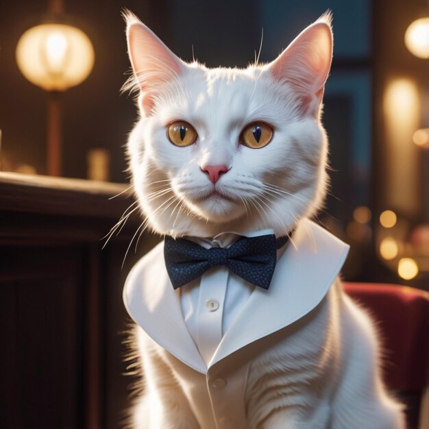 Vector a white cat wearing a bow tie and a bow tie