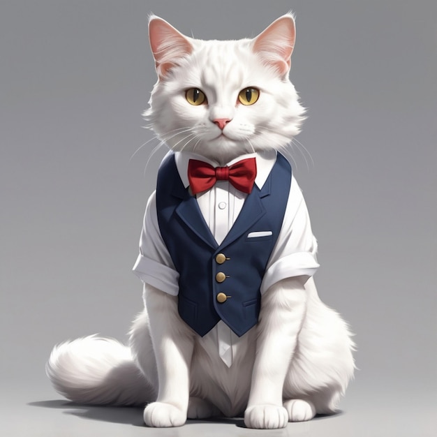 a white cat wearing a bow tie and a bow tie