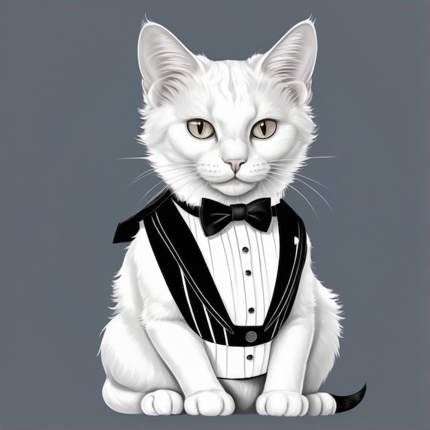 Vector a white cat wearing a bow tie and a bow tie