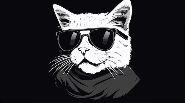 a white cat with sunglasses and a black background