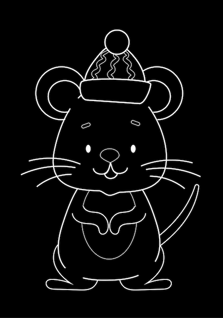 White chalk on a black mouse in a cap