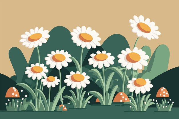 Vector white chamomile flowers nature background illustration