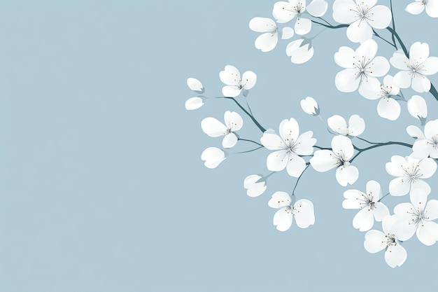 Vector white cherry blossoms blue background