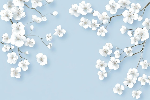 Vector white cherry blossoms blue background