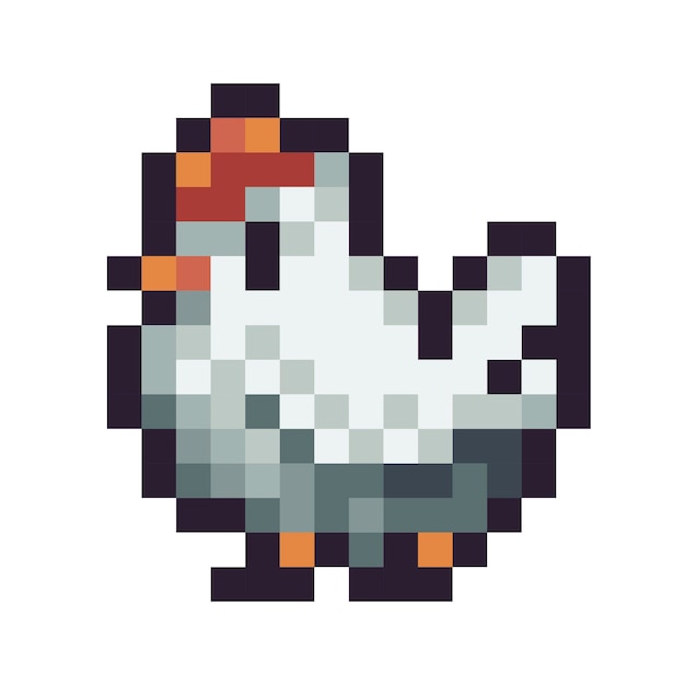 White chicken pixel art icon Country bird Farm animal logo