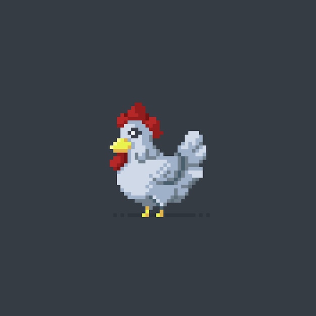 white chicken in pixel art style