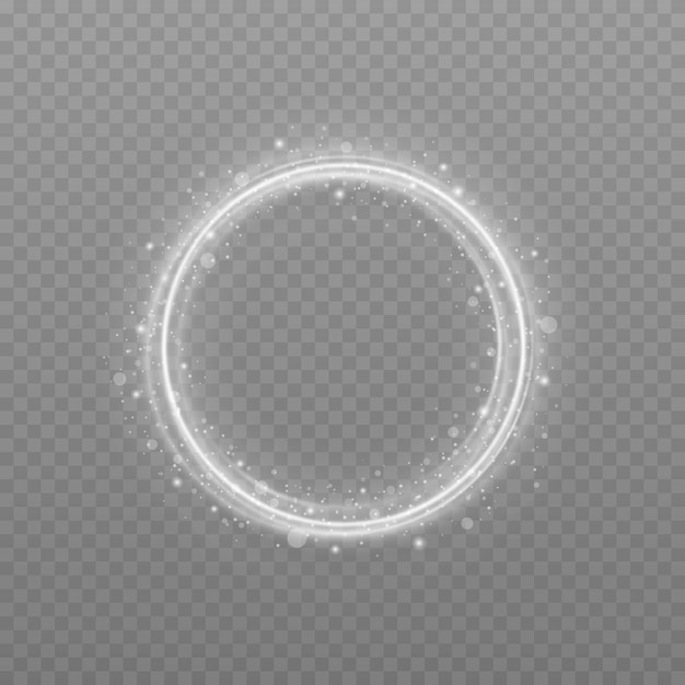 White circle frame with glitter light effect A silver flash flies in a circle in a luminous ring