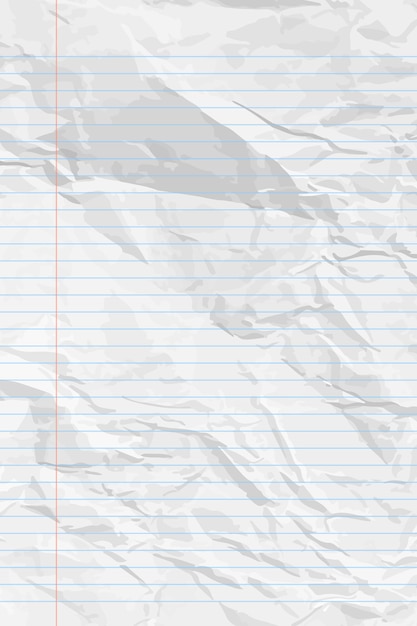 Vector white clean crumpled notebook paper with lines