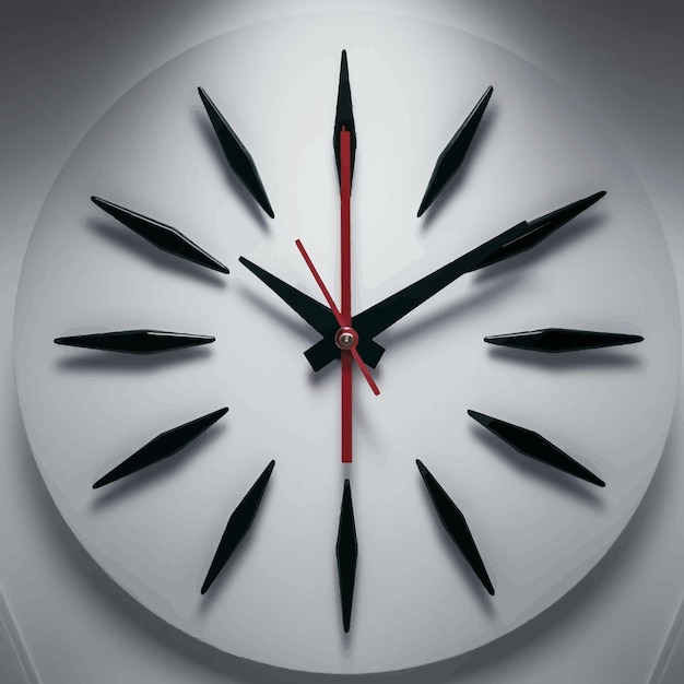 a white clock with a red hand and the numbers 1 and 4 on it