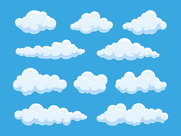 White cloud blue sky illustrations set