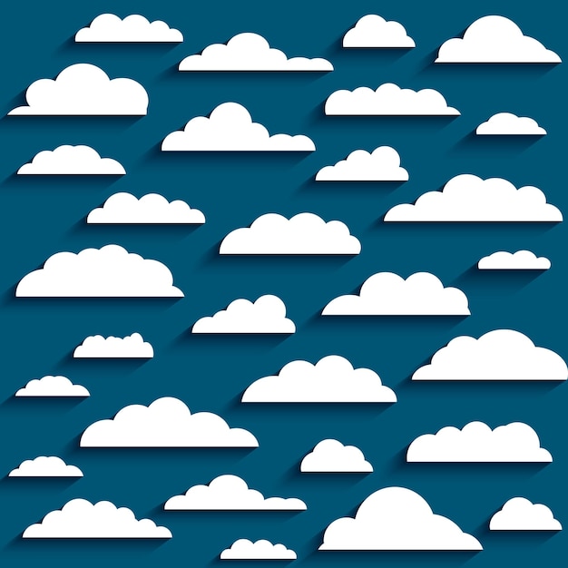 White clouds set on dark blue background vector