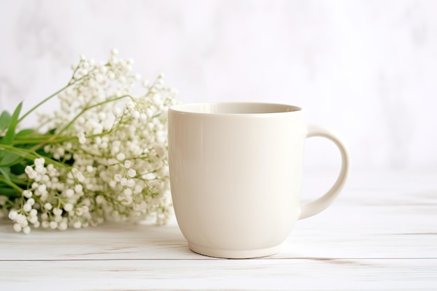 Vector a white coffee mug with a bunch of flowers in it