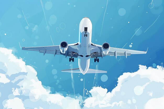 Vector white commercial airplane ascending sky