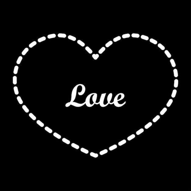 White contour of the heart on a black background  Vector illustration