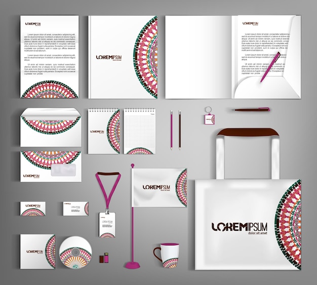 White corporate identity template with ethnic ornament