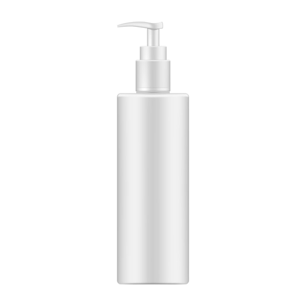 White cosmetic bottle with dispenser mockup. Beauty skin care product package mock-up