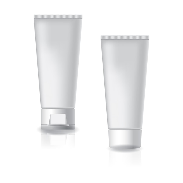 White cosmetic tube with two styles white cap and screw lid.