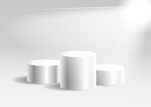 White cylinder template 3d base stand podium or studio pedestal round platform showroom illustration