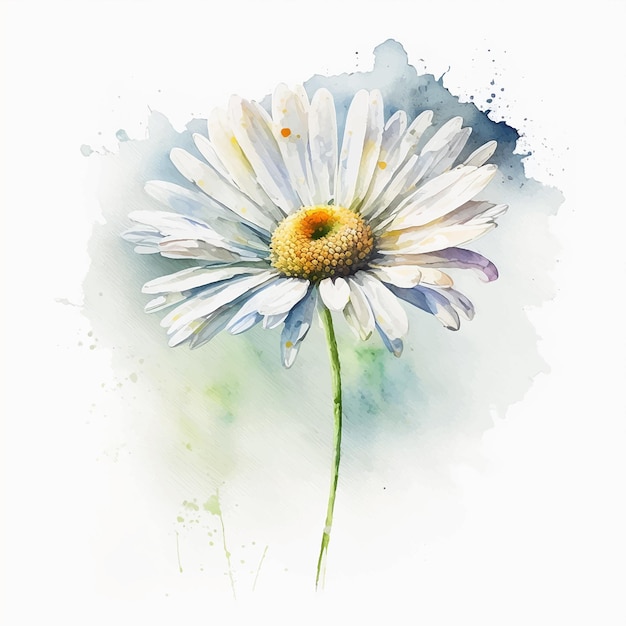 White daisy flowers watercolor paint