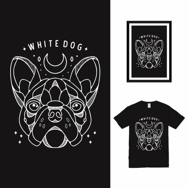 White Dog Line Art T shirt Design