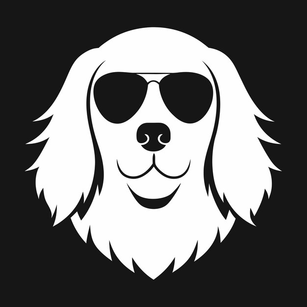 Vector a white dog with sunglasses on a black background