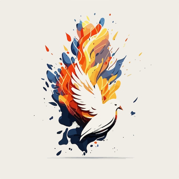 A white dove with a flame and the word peace on it