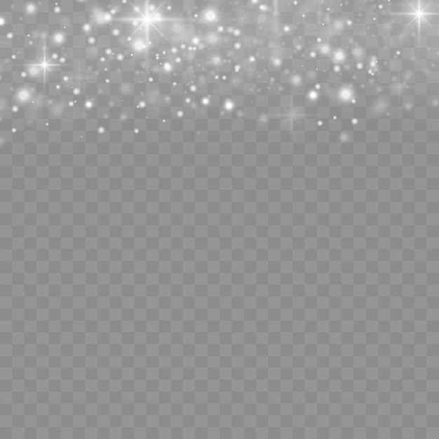 The white dust sparks and star shine with special light, Christmas sparkl light effect, sparkling magic dust particles isolated on transparent background, shine lights, sparkle, vector illustration.