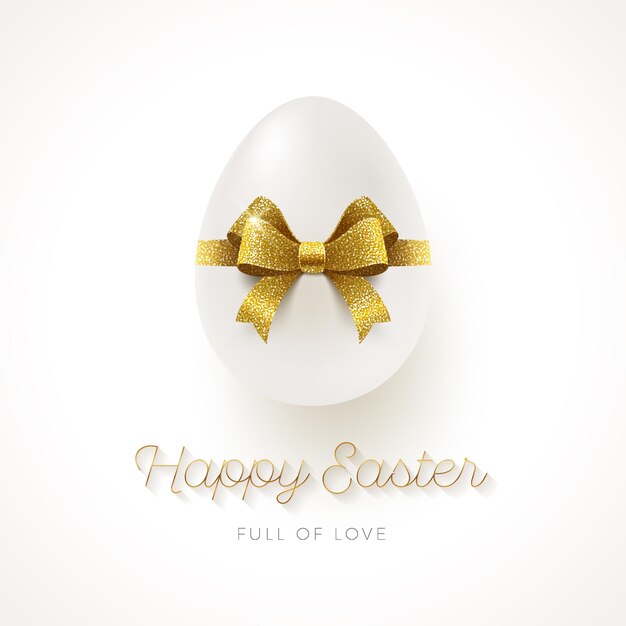 Vector white egg with glitter gold ribbon bow