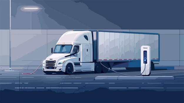 White Electric Semi Truck Vector Illustration