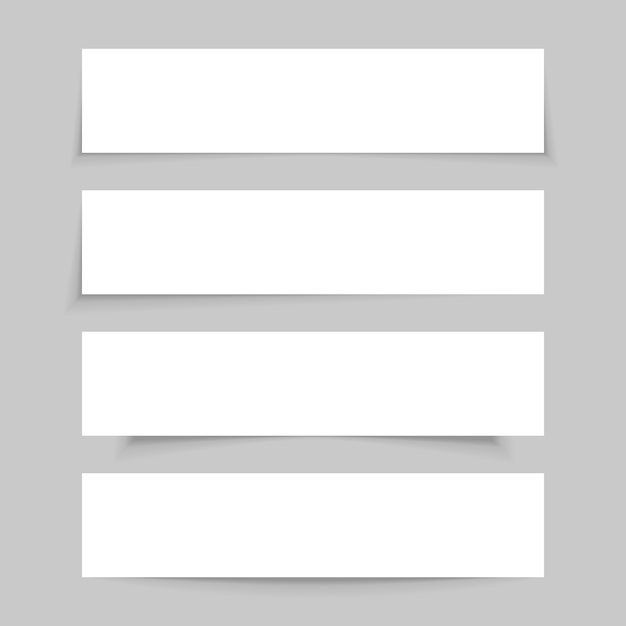 White empty paper mock up, set of blank banners with realistic transparent shadows, isolated on gray background. illustration.